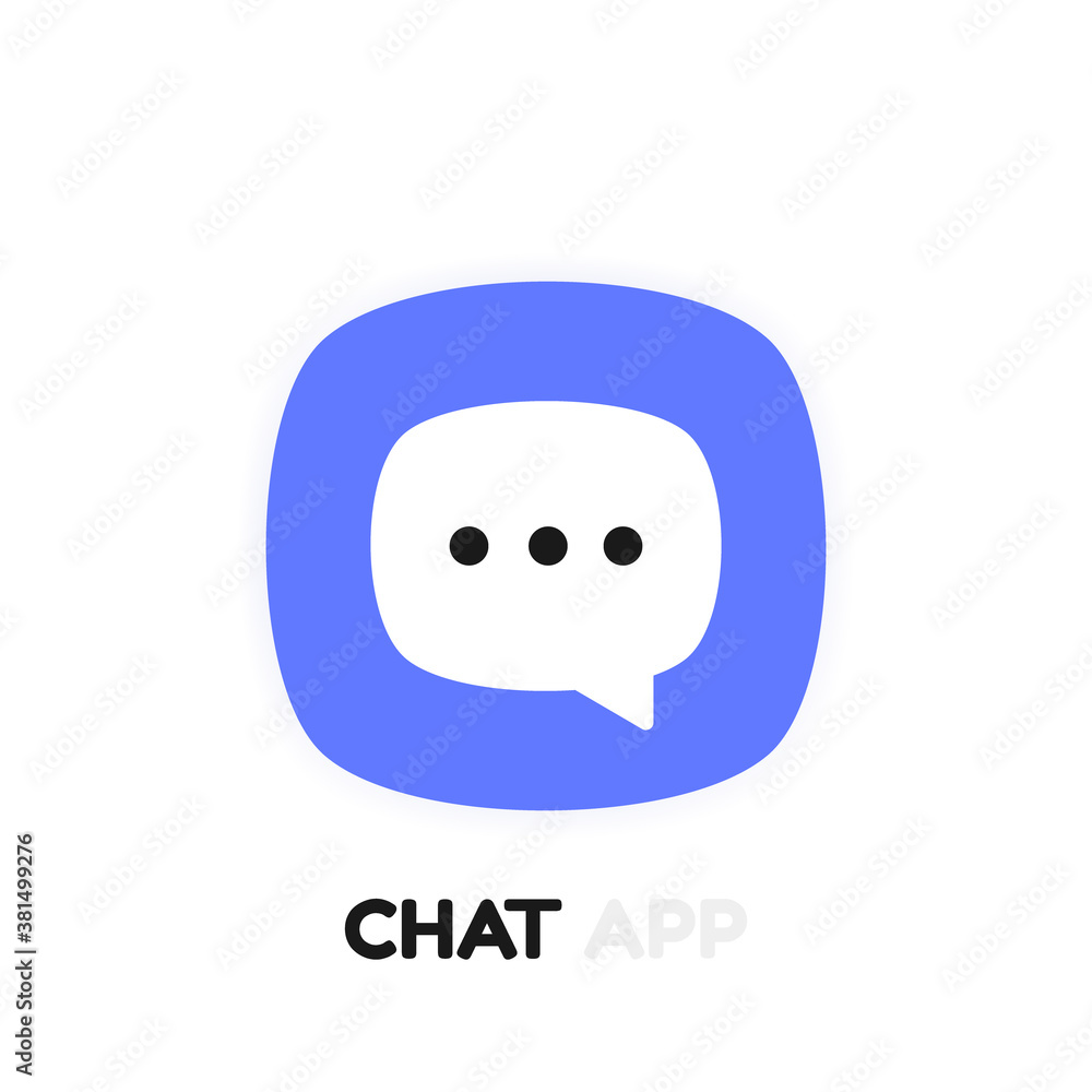 Poster chat app logo. sms messenger label design for mobile app. online conversation with texting message u