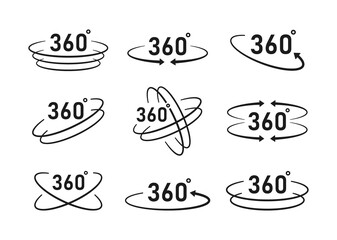 360 degrees view icon set. Logo design for video, panoramic images and virtual reality. Vector illustration