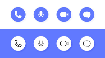 Video call icon set. Buttons design for video conference, online meeting, talk, call and chat app. Vector illustration