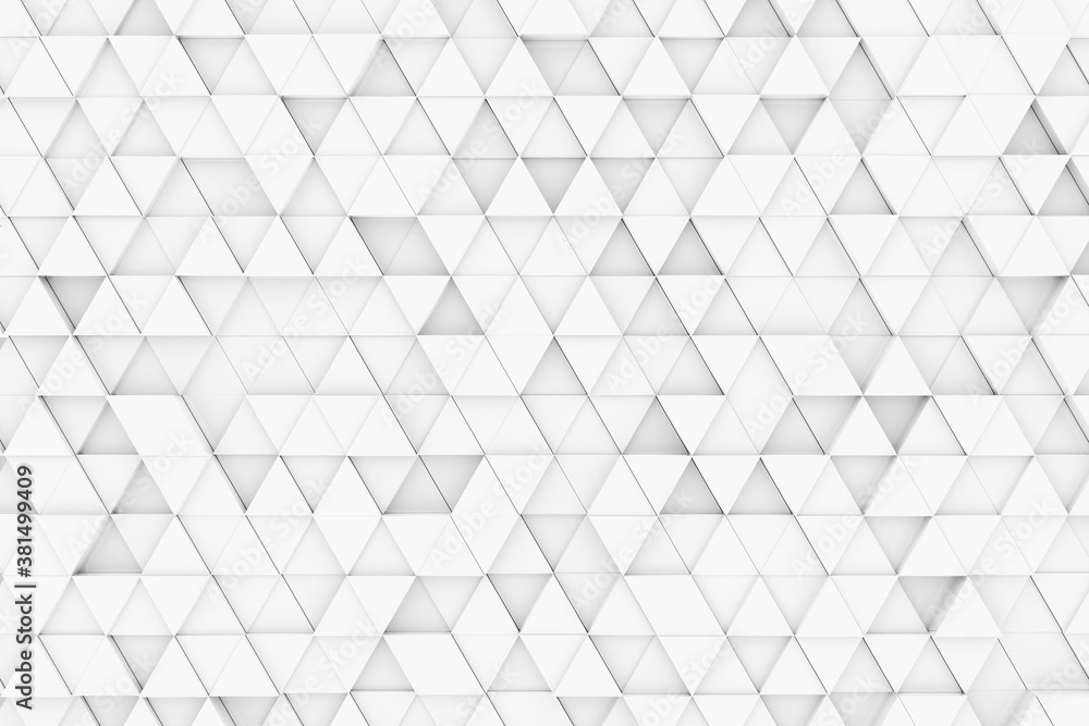 Poster random shifted white triangle geometrical pattern background with soft shadows, minimal background t
