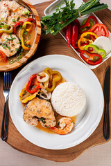 .Typical dish of Brazilian cuisine called Moqueca de Peixe com camarão