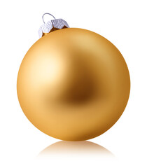 Golden christmas ball isolated over white background.