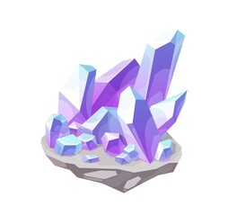 Obraz premium Magic crystal, lilac gem stone vector icon. Mineral violet rock, isolated crystalline gemstone chrysoberyl, alexandrite or quartz. Jewelry precious mineralogy symbol. Cartoon semiprecious amethyst