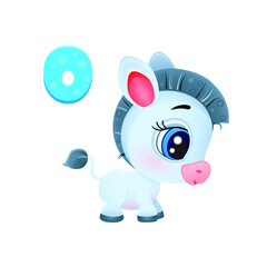 vector icon of funny cute gray donkey with big eyes and pink ears and the letters of the Russian, Ukrainian, Belarusian alphabet, ready for printing on a t-shirt, sticker for teaching children to read