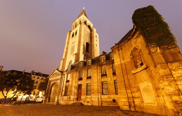 Fototapeta na wymiar Church of Abbey of Saint Germain-des-Pres, the oldest church in Paris -10th-12th centuries.