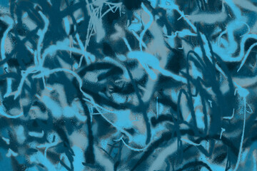 Blue spray paint ink texture. Graffiti painting on the wall. Street art and vandalism. Digitally airbrushed paper background.