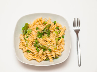 Pasta primavera with asparagus and peas