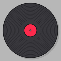 Vinyl record in lineal colored style. Illustration of obsolete technology.