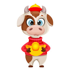 Cute bull cartoon character. Chinese New Year 2021