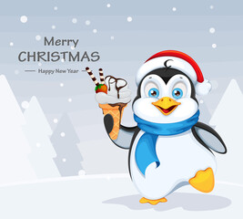Funny penguin cartoon character