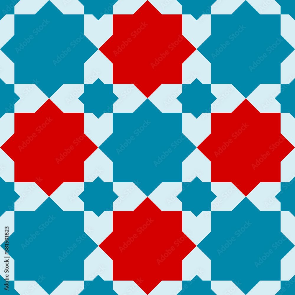 Poster seamless repeating tile pattern with oriental decoration star elements. vector image.