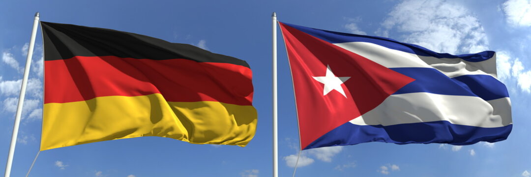National flags of Germany and Cuba, 3d rendering