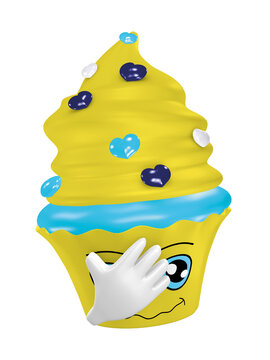 lustiges Cupcake Emoticon das sich die Hand vor den Kopf schlägt. Bedeutung für "Das kann doch nicht Wahr sein". 3D-Rendering