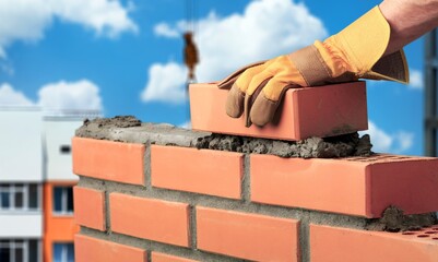 Bricklayer build cement masonry layer