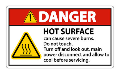 Danger Hot surface sign on white background