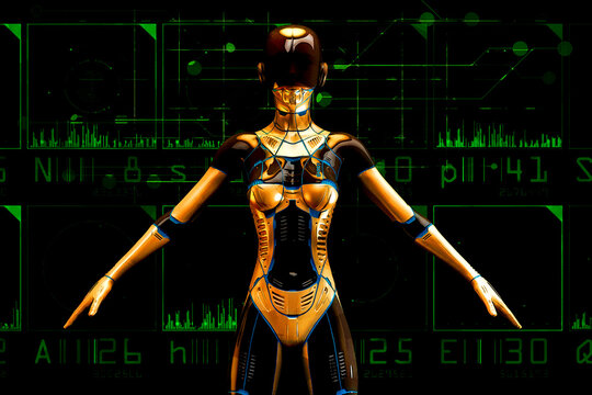 Artistic 3D illustration of a science-fiction female