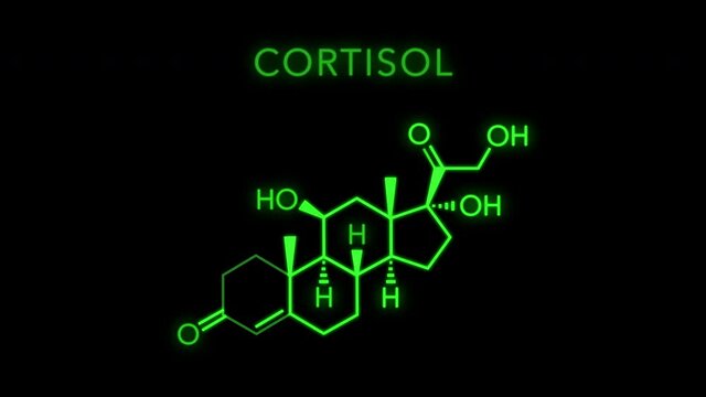 Cortisol Molecular Structure Symbol Neon Animation on black background