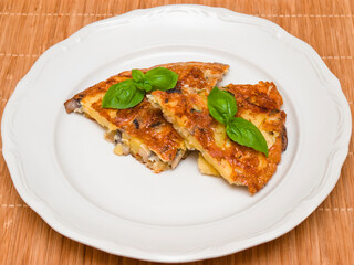 Spanish tortilla with mushrooms and basil