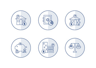 Finance. Vector illustration set of depository services icons, property valuation