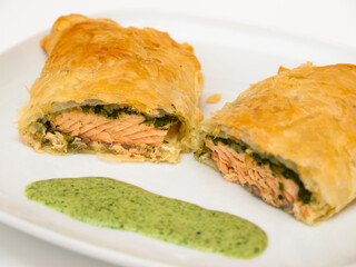 Salmon in puff pastry