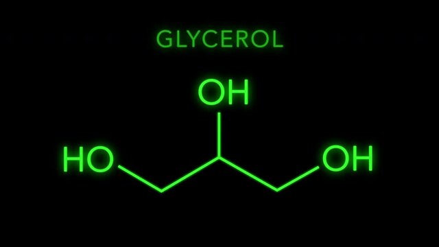 Glycerol also called glycerine or glycerin Molecular Structure Symbol Neon Animation on black background