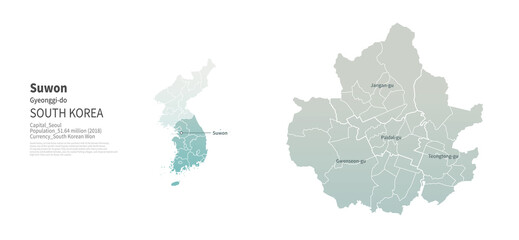 Naklejka premium Suwon-si map. Map by Administrative Region of Korea.