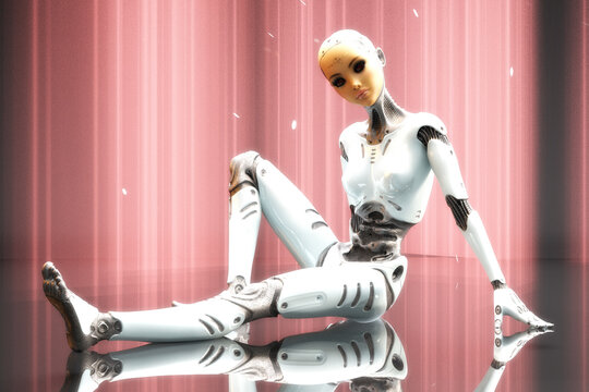 Artistic 3D illustration of a female cyborg