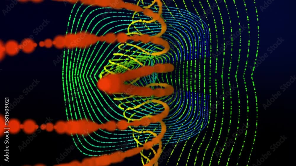Poster abstract looped animated background. multicolored lines of connected particles move slowly on a blac