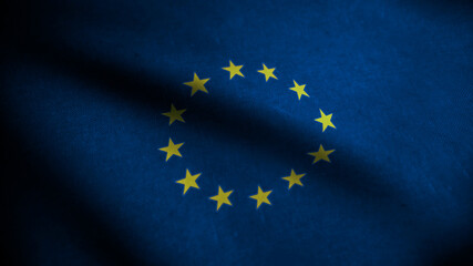 Realistic flag of European Union on the wavy surface of fabric. European background. Textured eouro Flag. 3d Rendering