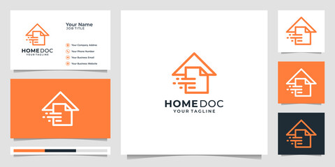 combination of home and document, minimalist fast design, simple concept. logo and business card. premium vector