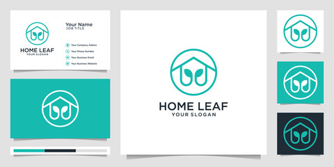 home leaf logo design vector, ecology, nature, minimalist design. logo and business card.premium vector