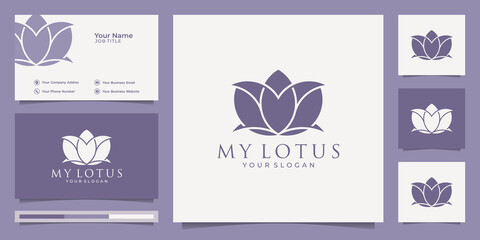 Lotus flower line art style logo design. yoga center, spa, beauty salon luxury logo. logo design, icon and business card Premium Vector