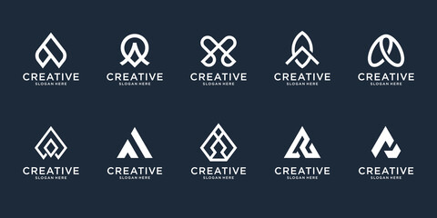 Set creative collection letter A logo design template. icon for technology, internet, digital.