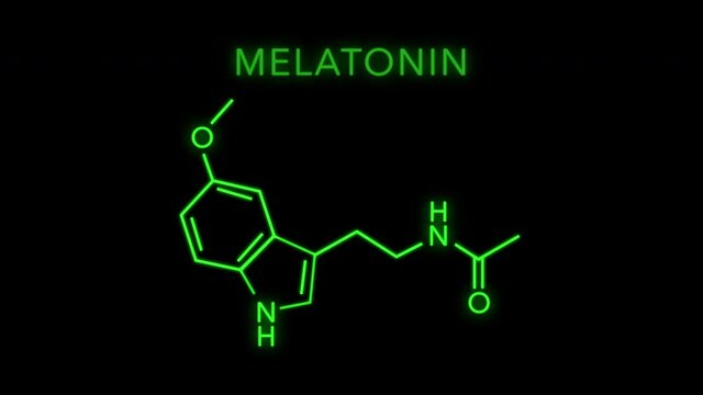 Melatonin Molecular Structure Symbol Neon Animation on black background