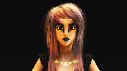 Artistic 3D illustration of a fantasy female