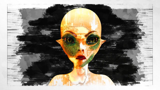 Artistic 3D illustration of an alien