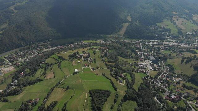Aerial view of village Rytro in summer. Beskids Mountains, Poland.