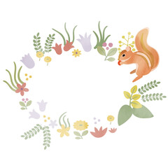 草花とリスのかわいいフレーム