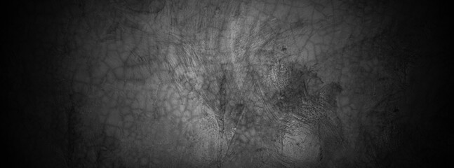Old wall texture cement dark black gray panorama background abstract grey color design are light with white gradient background.