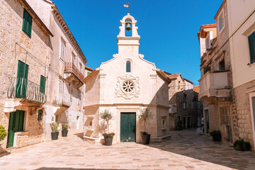 St. John's square in Jelsa town, Hvar island, Croatia.