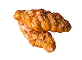 Isolated fresh almond twist breads on white background with clipping path.