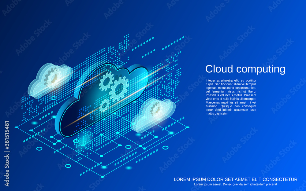 Aufkleber cloud computing, network, data processing flat isometric vector concept illustration