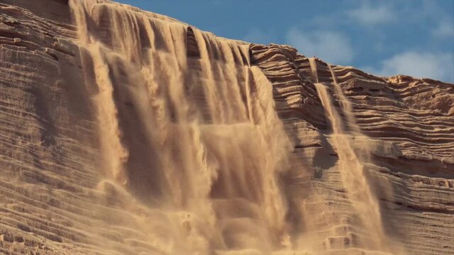 As a sand dune gets too tall to hold its own weight, sandfalls begin to erode the heights, as seen here in Namibia