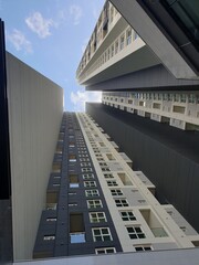 Blue sky seen through high-rise buildings