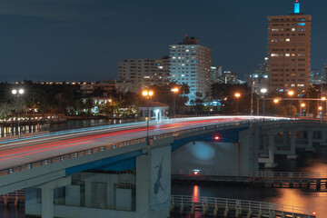 Fototapeta na wymiar Las Olas Skyline view at night, Fort Lauderdale 