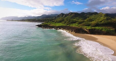 Tropical beach coastline in Hawaii, wide aerial