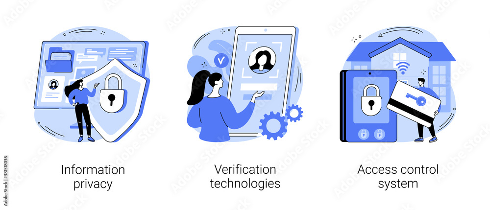 Poster digital security abstract concept vector illustration set. information privacy, verification technol