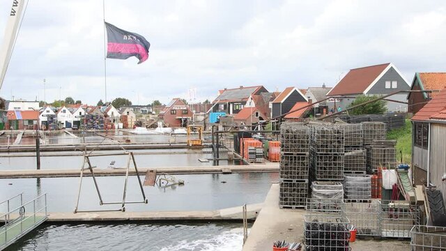 Netherlands, Yerseke, - circa july 2020: Oysterpits in the village of Yerseke