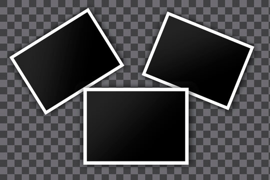 Old footage. Collage of three photos. Black shots with white frames. Vector illustration. Stock image.