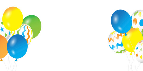 Balloons with ribbons. Birthday decoration. Template for a postcard. Vector illustration. Stock image.